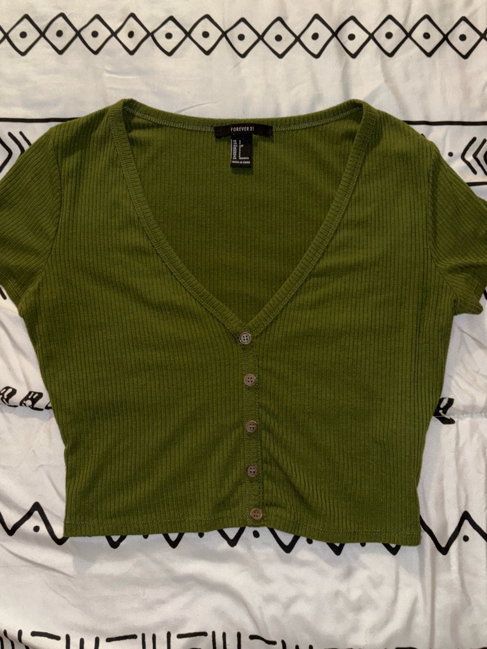 Forever 21 Olive Ribbed V-Neck Cardigan